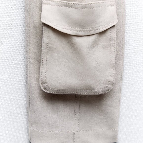 ZARA LINEN BLEND CARGO PANTS LIMITED EDITION - Picture 7 of 7